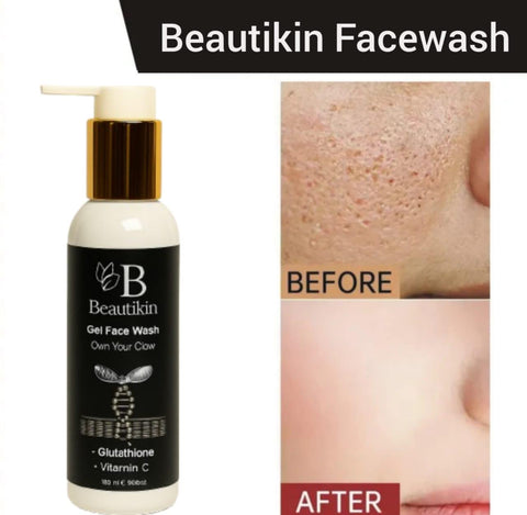 Beautikin Glutathione Whitening Gel Facewash – Deep Cleanse & Glow, Steroid-Free Formula
